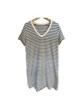 Universal Thread Navy and White Striped Swim Cover-Up Tee White Blue Coverups Si